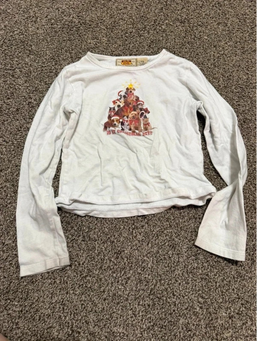 Vintage Route 66 Girls 7/8 White Long Sleeve Dogs Cats Graphic T-Shirt